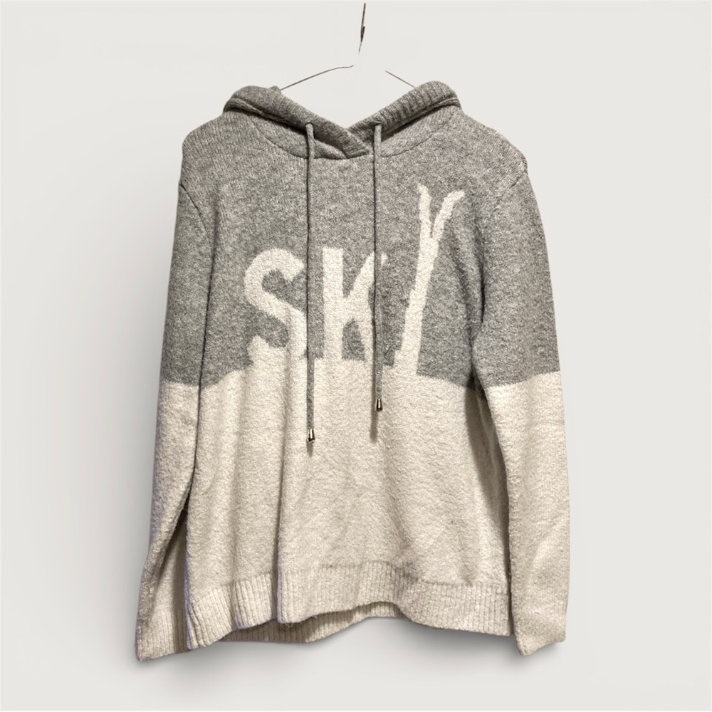 Cupcakes & Cashmere Gray and White Hooded Sweater Size Small